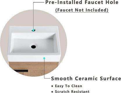 18 Inch Bathroom Vanity with Sink Combo, Floor-Mounted Bathroom Vanity with Soft Close Door&1 Adjustable Shelf,Modern Freestanding Bathroom Vanity with Top Basin & Storage Cabinet,Brown