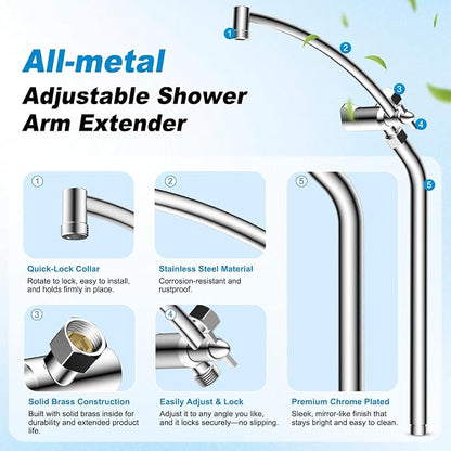 10" Rain Shower Head with Handheld/Extension Arm, Easy-Reach Holder, Chrome | High-Pressure Boosting Rainfall Showerhead with Metal Adjustable Extension Arm, 5-Spray Modes with Power Wash, Easy Install