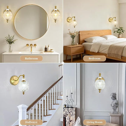 1 Piece Vintage Wall Sconce, 1-Light Mid Century Brushed Gold Finish Wall Sconce with Globe Glass Shade, Retro Light for Bathroom, Bedroom, Living Room,Powder Room