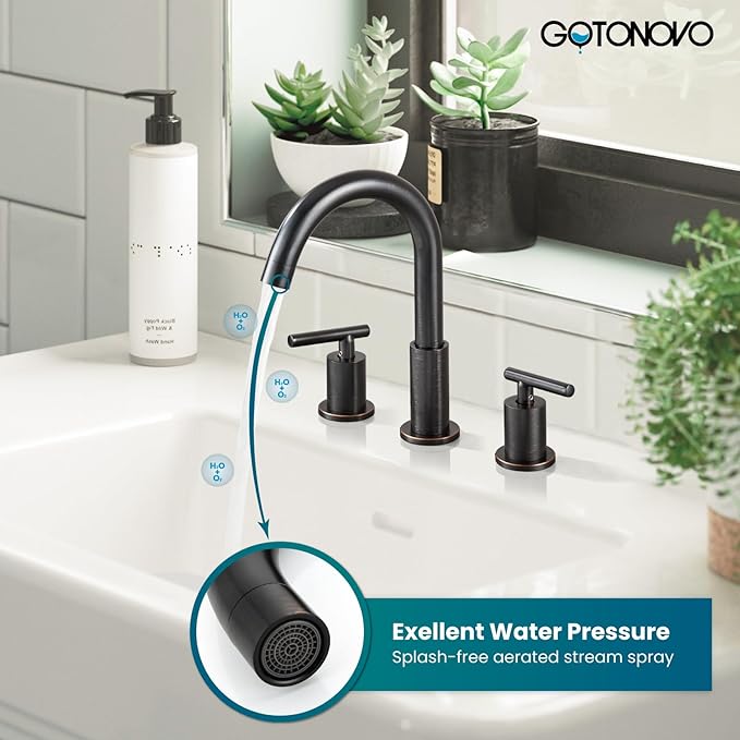 gotonovo 3 Hole 2 Handles Lavatory Basin Bathroom Sink Faucet with Pop Up Drain with Hot and Cold Mixer Valves 8 Inch Widespread Bathroom Faucet Oil Rubbed Bronze