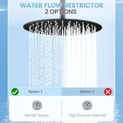 12 inch Matte Black Rainfall Shower Head - All Metal Stainless Steel Full Body Round Rain Shower with 120 Silicone Nozzles