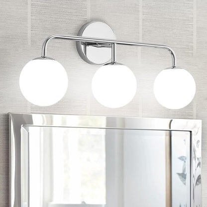 Chrome Vanity Lights, Mid Century Modern 3-Light Bathroom Lighting Fixture Over Mirror, Polished Wall Sconces With Frosted Milk Glass Shade