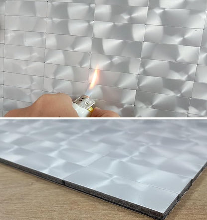 XUANINY Peel and Stick Tile Backsplash Self- Adhesive Wall Tiles Aluminum Mosaic Sticker for Kitchen (11.33"x11.92" Per Sheet, Pack of 5 pcs) (Silver Texture 5)