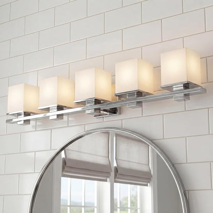 Kichler Tully 40.25" 5 Light Vanity Light with Satin Etched Cased Opal Glass Chrome