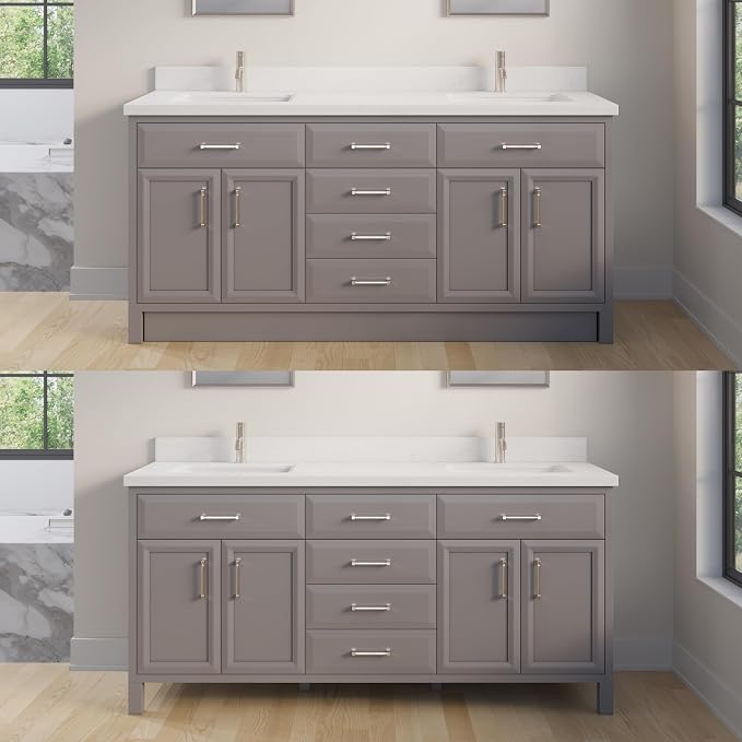 Capri III 72" Double Sink Bathroom Vanity With Stealth Organizer, Solid Wood Bathroom Cabinet with Engineered Stone Countertop & Backspalsh, Soft Closing Door & Drawer, Pre-Assembled, Mink