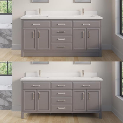 Capri III 72" Double Sink Bathroom Vanity With Stealth Organizer, Solid Wood Bathroom Cabinet with Engineered Stone Countertop & Backspalsh, Soft Closing Door & Drawer, Pre-Assembled, Mink