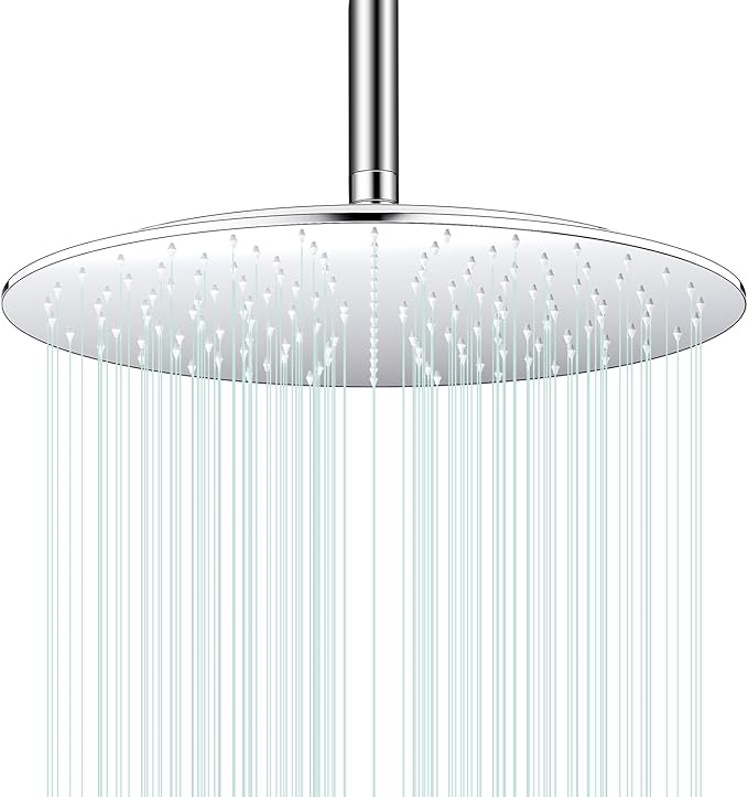 All Metal Rain Shower Head - Heavy Duty Stainless Steel, Easy Install, High Water Flow, Ultra-Thin Modern Design for Bathroom (Chrome, 16)