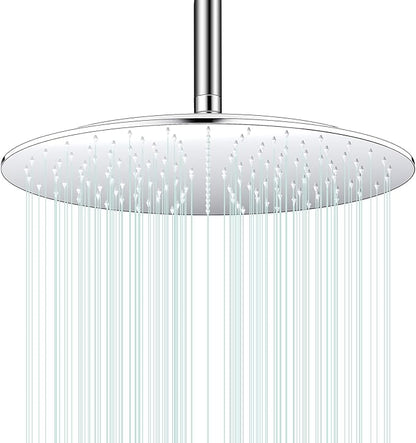 All Metal Rain Shower Head - Heavy Duty Stainless Steel, Easy Install, High Water Flow, Ultra-Thin Modern Design for Bathroom (Chrome, 16)