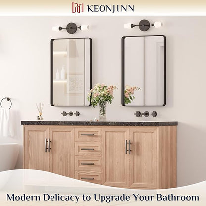 Keonjinn Black Bathroom Mirror, 20 x 30 Inch Rounded Rectangle Bathroom Mirrors for Over Sink Sandblasted Finish, Matte Black Farmhouse Vanity Mirror for Wall with Seamless Frame and HD Tempered Glass