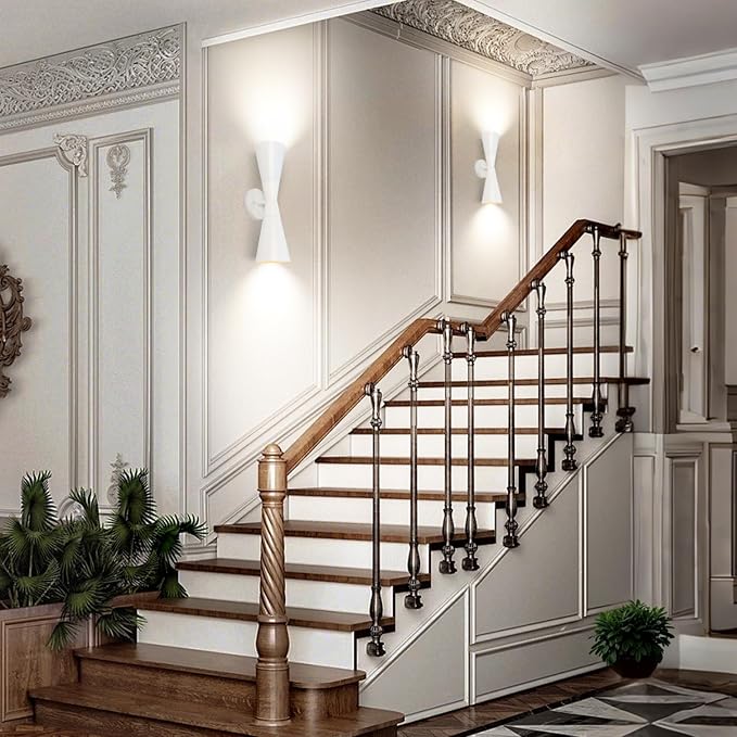 Modern Indoor Wall Sconce, Light Up and Down White Wall Sconce, Mid Century Indoor Wall Light Fixture, Hardwired Wall Mounted Lamp for Living Room, Bathroom, Bedroom, Hallway, 18 Inch