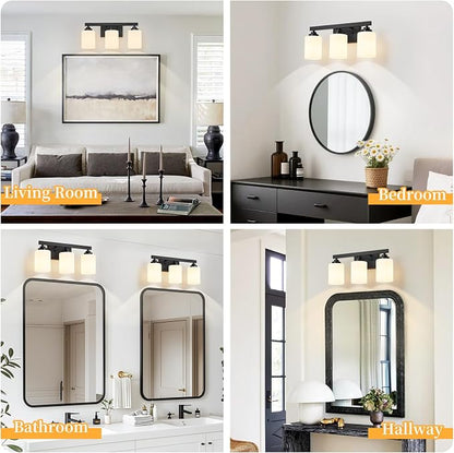 Bathroom Light Fixtures, Vanity Light Over Mirror Black 3-Light Fixture | Modern bathroom vanity light fixture with metal frame, ideal for mirrors, bedrooms and hallways. Fits E26 bulbs.