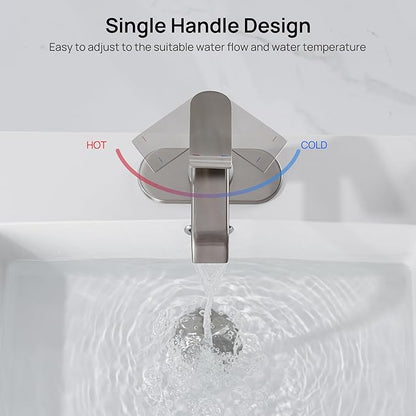 GAGALIFE Bathroom Faucet 1 Hole, Brushed Nickel Bathroom Sink Faucet with Metal Pop-up Drain Supply Lines and Deck, Modern Waterfall Bathroom Faucets Single Handle, JJL-MP-7001BN
