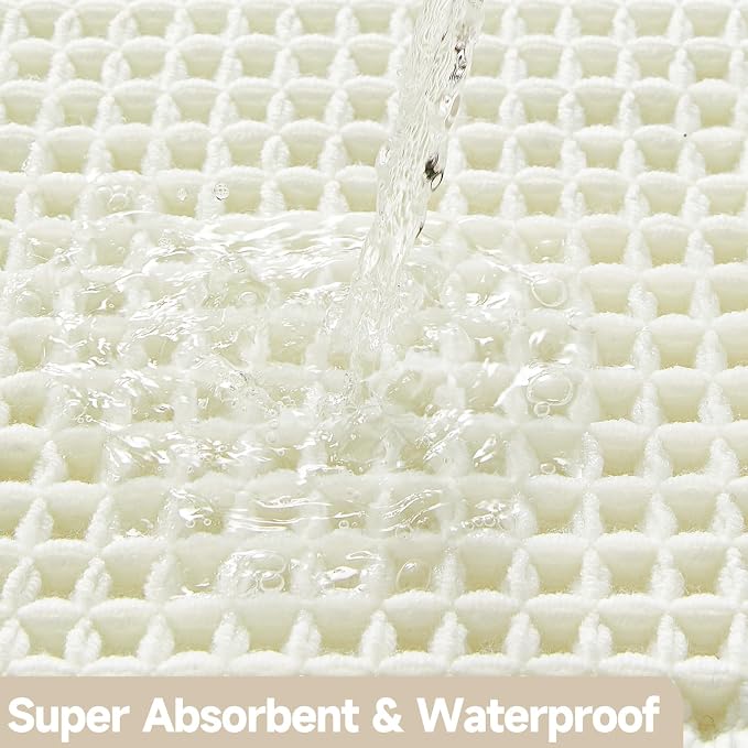 TYUU Cream White Waffle Bath Mat, Boho Bathroom Rugs Non Slip, 36x24 | Super Absorbent Quick Dry Bath Rug, Non-Slip Backing, Soft Waffle Washable Farmhouse Bathroom Mats, Tub, Shower & Home Decor