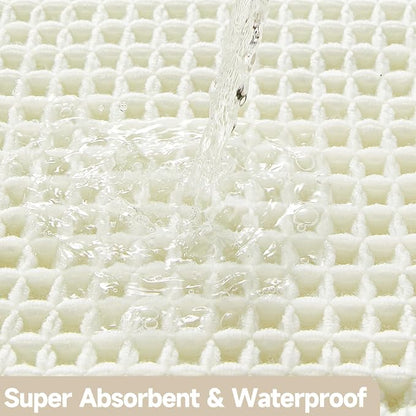 TYUU Cream White Waffle Bath Mat, Boho Bathroom Rugs Non Slip, 36x24 | Super Absorbent Quick Dry Bath Rug, Non-Slip Backing, Soft Waffle Washable Farmhouse Bathroom Mats, Tub, Shower & Home Decor