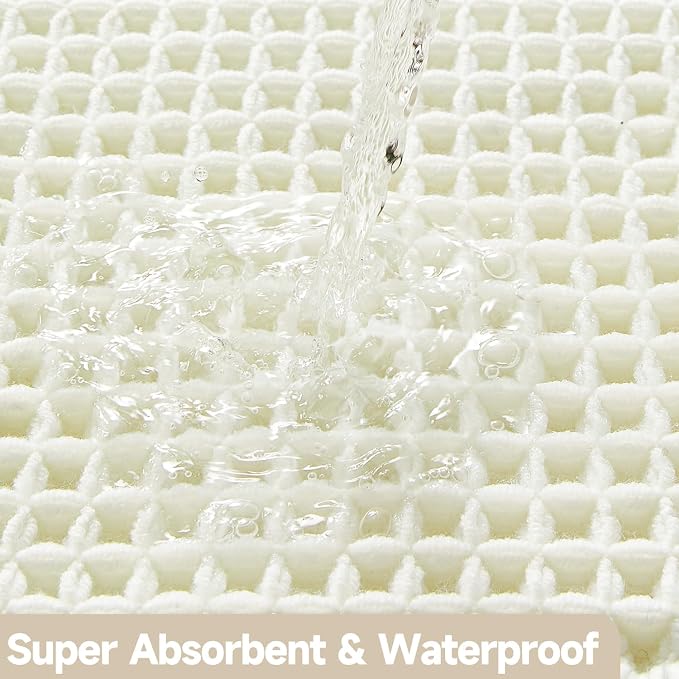 TYUU Cream White Waffle Bath Mat, Small Boho Bathroom Rugs Non Slip 24x16 | Super Absorbent Quick Dry Bath Rug, Non-Slip Backing, Soft Waffle Washable Farmhouse Bathroom Mats, Tub, Shower & Home Decor