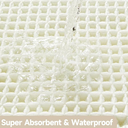TYUU Cream White Waffle Runner Rug Bathroom, Long Boho Bath Mat, 60x24 | Super Absorbent Quick Dry Bath Rug, Non-Slip Backing, Soft Waffle Washable Farmhouse Bathroom Mats, Tub, Shower & Home Decor