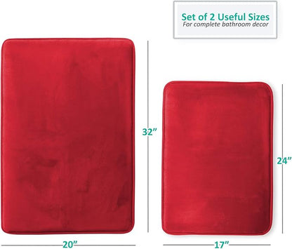 Clara Clark 2 Piece Bathroom Rugs Bath Mat Set, Velvet Memory Foam Bath Mats for Bathroom - Non-Slip, PVC Backing Bath Rugs, Washable - Dries Quickly, Burgundy