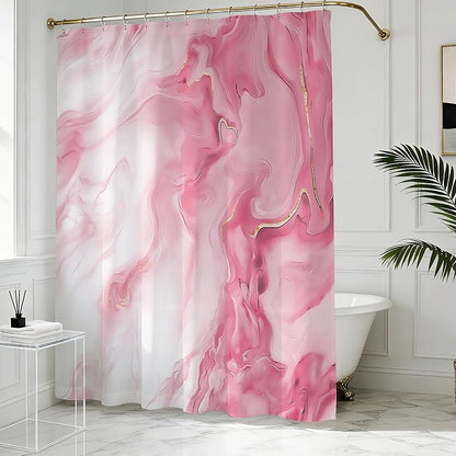 Mocsicka Shower Curtains for Bathroom, Pink Marble Shower Curtain for Bathroom, Pink and White Shower Curtain Modern Art Decor Waterproof Fabric Bath Curtain for Modern Bath Decor, 72 X 72 Inch