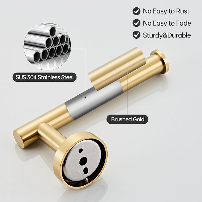 Gold Toilet Paper Holder, Brushed Gold Towel Ring, Hand Towel Holder Toilet Paper Roll Holder Wall Mount Bathroom Accessories, Modern SUS 304 Stainless Steel Bathroom 2 Set