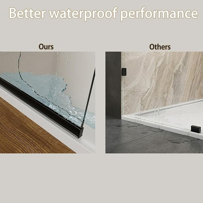 Shower Screen 36" x 76" Shower Wall Panel Matte Black Towel Bar | Tempered Glass 3/8 inch, Half Frameless Shower Wall Panel, Easy to clean Coating, Fixed Glass Shower Door With Hardware