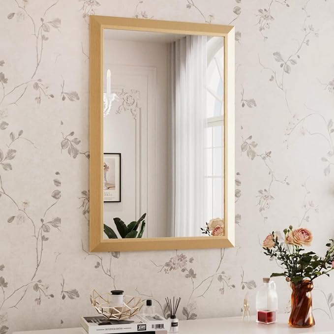 Bathroom Mirror for Wall, 24 X36 Inch (Brushed Gold Frame) | Thick Metal Framed, HD Reflection, Anti-Rust, Hang Horizontally/Vertically, Suitable for Bathroom, Farmhouse, Entryway