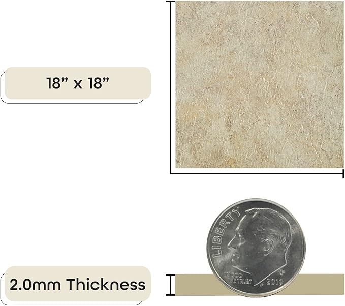 Majestic Self Adhesive 18-Inch Square Vinyl Floor Tiles, 10 Tiles - 18" x 18", Ghibli Beige Granite Pattern - Peel & Stick, DIY Flooring for Kitchen, Dining Room & Bathrooms by Achim Home Decor
