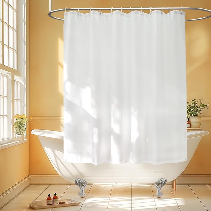 Seenus Waterproof Fabric Short Shower Curtain Liner with 3 Large Magnets, 72 x 66 inch Washable Cloth Shower Liner Neutral White, 66'' Length Bathroom Lightweight Shower Curtain