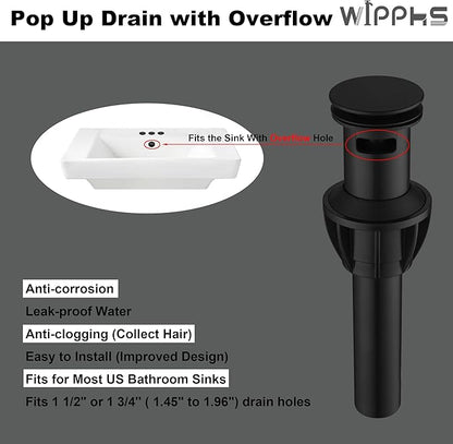 Centerset Bathroom Faucet, Stainless Steel Black Sink Faucet Bathroom with Pop Up Drain and cUPC Supply Hose, 2 Handle 4 inch Center-Set Bathroom Sink Faucet Matte Black 2 Hole