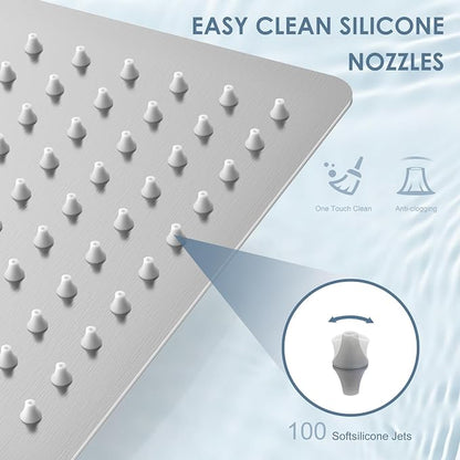8 Inch Rain Shower Head Brushed Nickel - All Metal Stainless Steel 304, Ultra Thin Design, Square Rainfall Showerheads Modern Bathroom - Full Body Coverage Bath Shower
