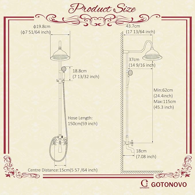 gotonovo Vintage Exposed Shower Faucet Set with Tub Spout,Polish Chrome | Bathtub 8” Shower Head with Handheld System Fixtures Combo Kit,360°Rotation,Fast Filler,Extra Extension Tube,for 5-6.7" Hole