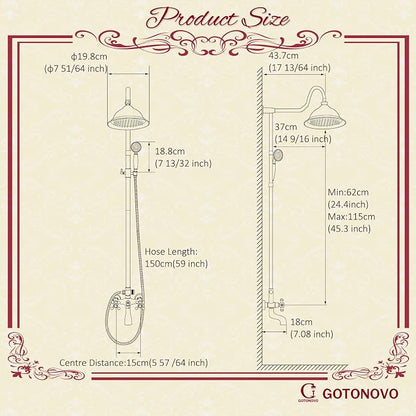 gotonovo Vintage Exposed Shower Faucet Set with Tub Spout,Polish Chrome | Bathtub 8” Shower Head with Handheld System Fixtures Combo Kit,360°Rotation,Fast Filler,Extra Extension Tube,for 5-6.7" Hole