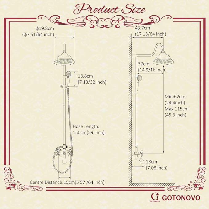 gotonovo Vintage Exposed Shower Faucet Set with Tub Spout,Oil Rubbed Bronze | Bathtub 8” Shower Head with Handheld System Fixtures Combo Kit,360°Rotation,Fast Filler,Extra Extension Tube,for 5-6.7" Hole