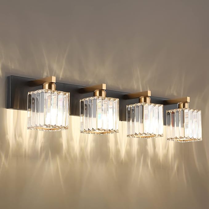 Aipsun Bathroom Vanity Light Fixtures Crystal Vanity Light for Bathroom 4 Light Modern Vanity Lighting (Exclude Bulb)