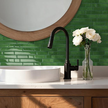 Peel and Stick Backsplash 3D Self Adhesive Wall Tile Green 10 Sheet | Thick,Sticky,Vinyl,12"x12",Marble,for Kitchen,Bathroom