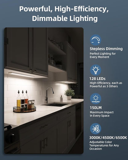 17" Under Cabinet Lights, Motion Sensor Light, Wireless Closet Lights, 3 Color Temps, 4000mAh Rechargeable, Magnetic, Dimmable, 128 LEDs Super Bright Under Counter Lights for Kitchen (2 Pack)