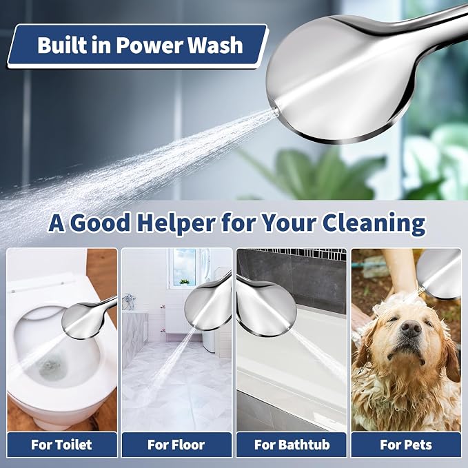 Airlex Shower Head Rain Shower Head with Handheld Spary, High Pressure Rainfall Showerhead and 4 Modes Handheld Shower Heads Built-in Power Wash with 71 Inch Stainless Steel Hose, 10'' Sliver