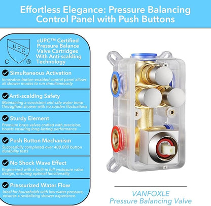 VANFOXLE Shower Faucet Set Brushed Nickel Shower System,Push Button Diverter Shower Faucet with 2 in 1 Handheld, Wall Mount Increased Thickness 10 Inch Shower Head with 6 Inch Shower Head