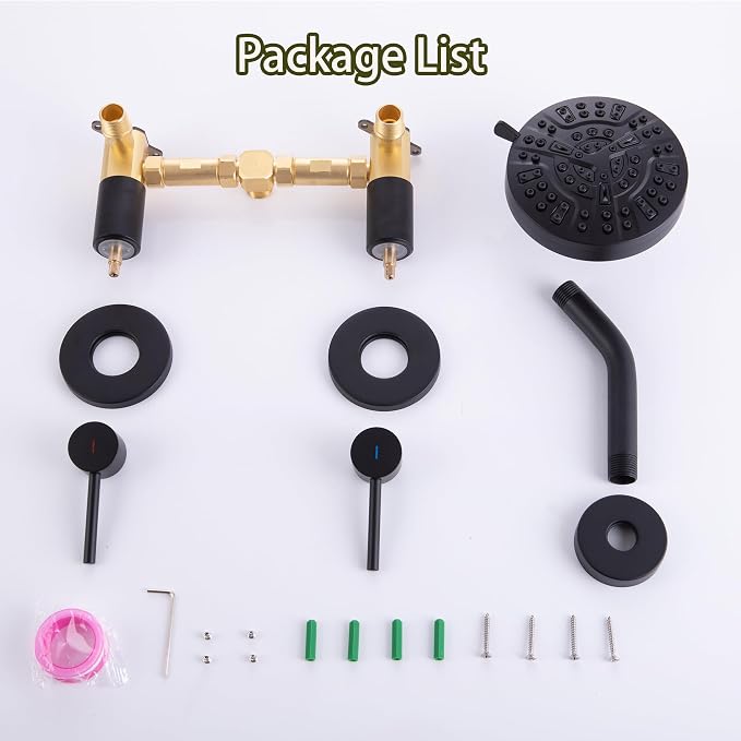 Matte Black 2 Handle Shower faucet Set, 8 Mode Shower Head Bathroom Shower Faucet Trim Kit with Rough-in Valve, Wall Mount