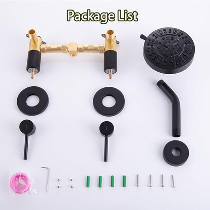 Matte Black 2 Handle Shower faucet Set, 8 Mode Shower Head Bathroom Shower Faucet Trim Kit with Rough-in Valve, Wall Mount