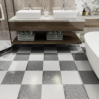 Peel and Stick Floor Tile 10-Pack 12 x 12 inch,Self-adhesive Waterproof Vinyl Flooring Plank for Bathroom,Kitchen, Dining Room, Bedrooms, Cover 10 Sq. Ft Grey & White Marble (5 Tiles per Color)