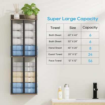 Towel Racks for Bathroom Wall Mounted with Wooden Storage Shelf | Updated 3 Bar Metal Towel Holder for Rolled Towels, Sturdy and Large Capacity, Towel Storage Organizer