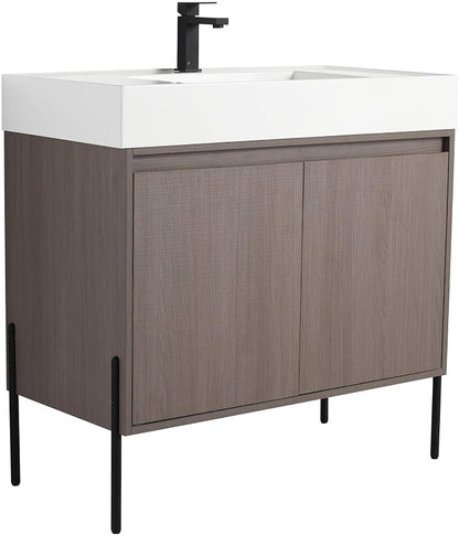 Crownpoint 36 Inch Bathroom Vanity with Sink, White Sink, Gray Oak Finish, Full Assembly Required, Elegant Bathroom Vanities for Modern Homes