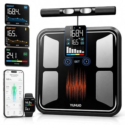 YUHUO Smart Scale for Body Weight, 8-Electrode Digital Bathroom Scale with BMI, Body Fat, Muscle Mass, Segmental Full Body Composition Analyzer, 28 Metrics Bluetooth App Sync