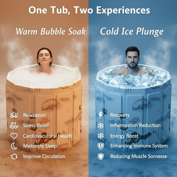 Portable Bathtub for Adult, Foldable Soaking Bathtub for Hot SPA&Ice Bath, Foldable Small Bathtub collapsible bathtub for Bathing, 6-layer Insulated portable tub,Space-Saving (Lotus, 25.9X31.5 IN)