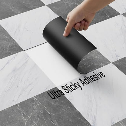 Peel and Stick Floor Tiles | Light Gray Marble | 30 Sq.Ft | Matte Finish / Surface Coated / Anti-Sctrach / Easy to Clean / Kitchen /Bathroom / Living Room /RV