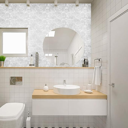 KASARO Peel and Stick Backsplash Shell Tiles, Mother of Pearl Mosaic Self Adhesive Tiles for Kitchen Wall Bathroom Bedroom Decor, White, 6-Sheet | Waterproof self-adhesive mosaic tiles with 6 sq ft coverage for kitchen backsplash, bathroom walls and ea...