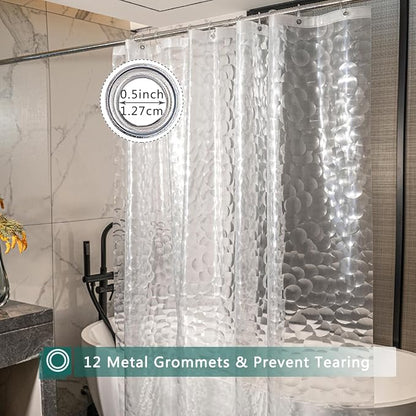 Shower Curtain Liner, 100% Waterproof EVA Shower Curtains with 3 Duty Heavy Bottom Magnets and 12 Rust Proof Grommets, 72x72 Weighted Shower Liner for Shower Stall, Bathtubs