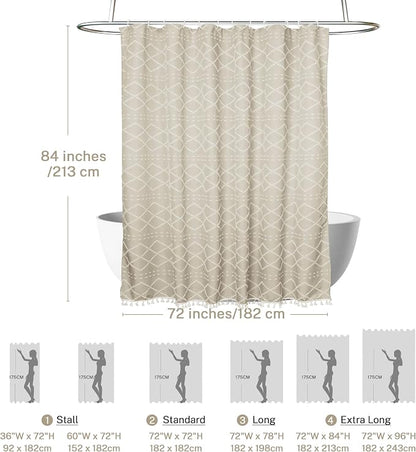 Siiluminisoy Extra Long Beige Boho Woven Fabric Cute 84 Inch Tufted Chevron Textured Striped Modern Farmhouse Minimalist Cloth Shower Curtain for Bathroom