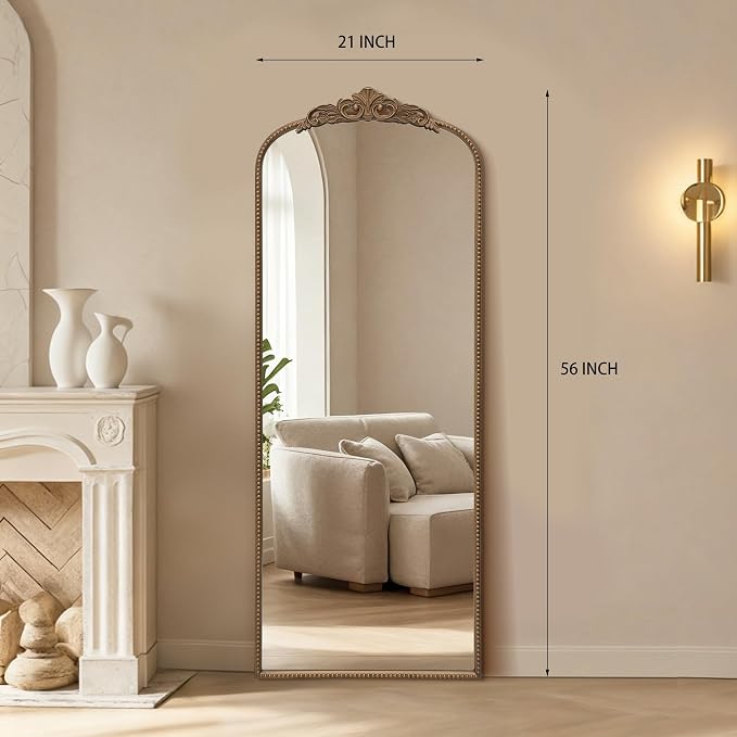 Micasso Gold Full Length Mirror: 21''x56'' Baroque Antique Floor Mirror | Traditional Ornate Vintage Long Body Mirror for Wall/Dressing Room/Cloakroom/Bedroom/Entryway/Hallway/Fireplace/Living Room