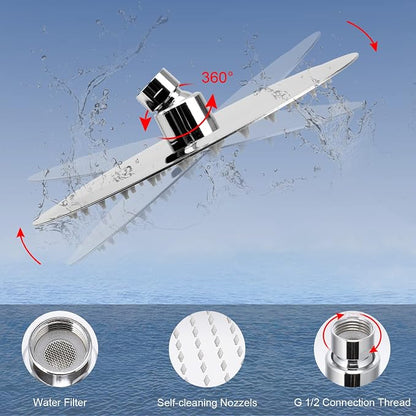 Filter Shower Head, High Pressure 8 Inch Rainfull with Filter Combo for Hard Water, Remove Chlorine Fluoride and Harmful Substances- 1 Replaceable Filter Cartridge (Round, Chrome)
